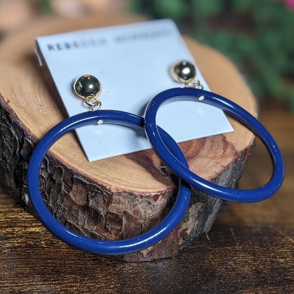 NWT Rebecca Minkoff Front Hoop Earrings Twilight Blue Gold Women's Size OS - Picture 2 of 5